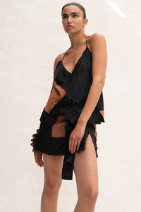Parachute Silk Patchwork Cami Black/Rust XS S M L
