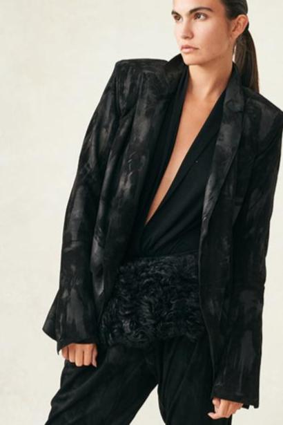 Waxed Suede Blazer Black 4 6 8 10