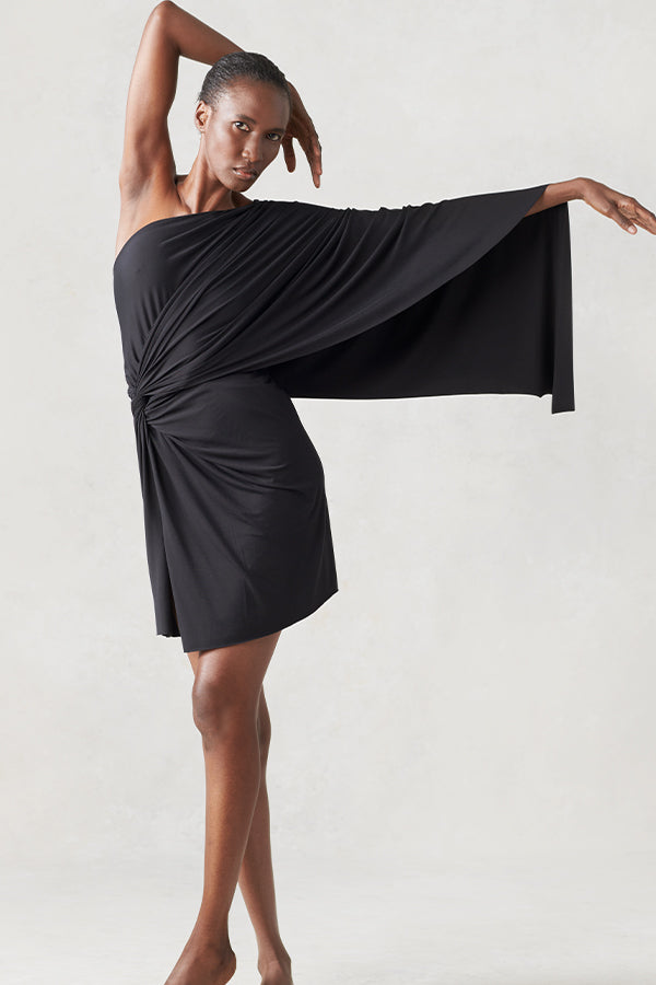 Jersey Short Cape Dress Black XS S M L