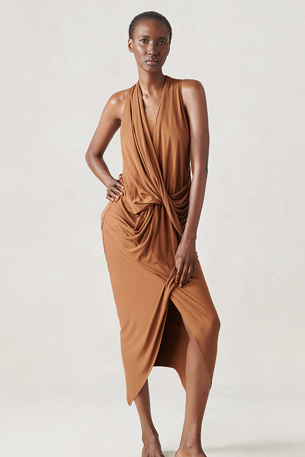 Jersey V Neck Draped Dress – Urban Zen
