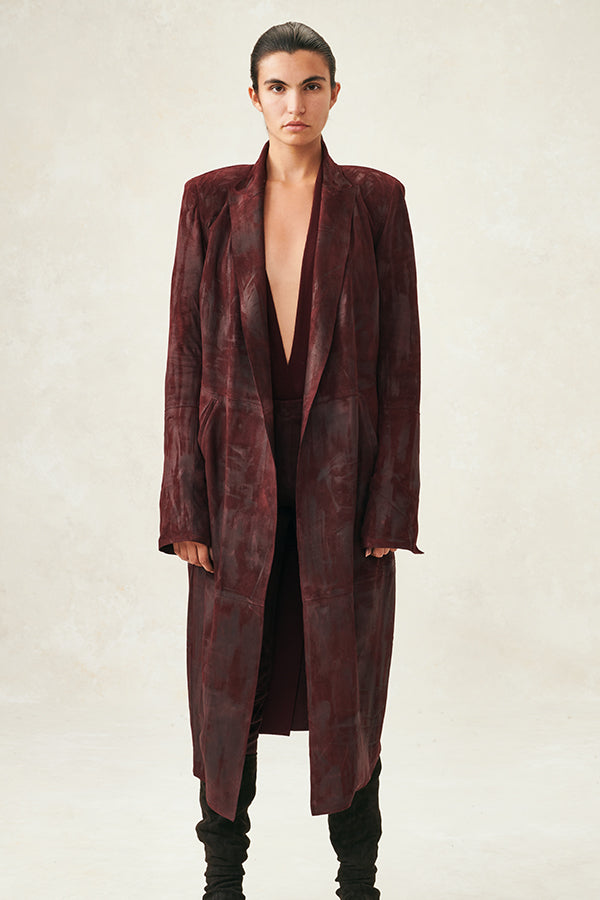 Waxed Suede Structured Coat Wine XS S M L