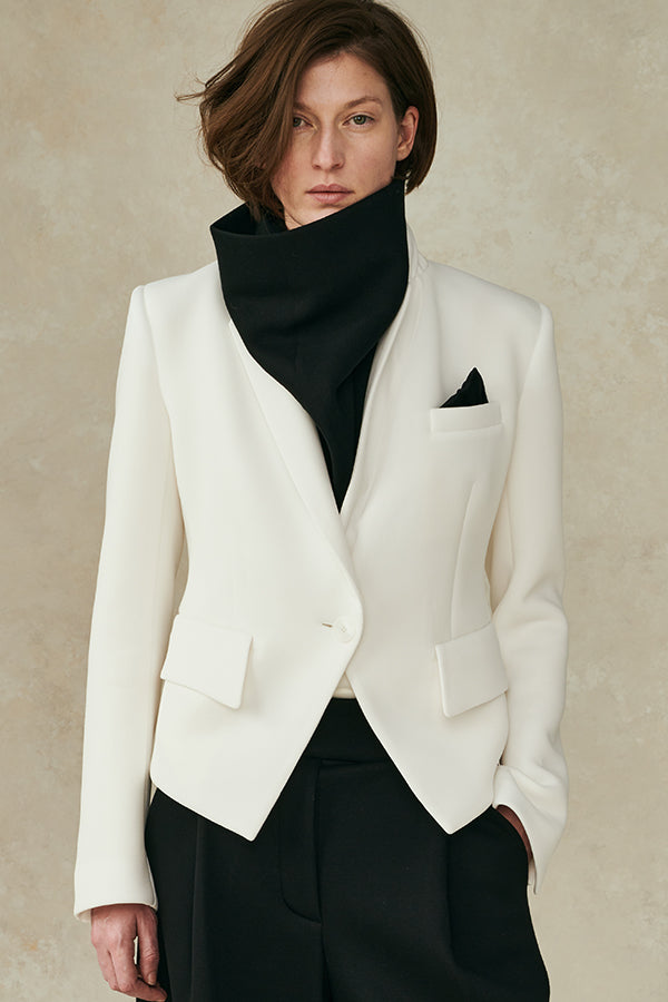 Bonded Jersey Notch Collar Structured Jacket Ivory P/S S/M M/L