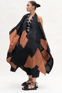 Parachute Silk Long Patchwork Vest Black/Rust XS S M L