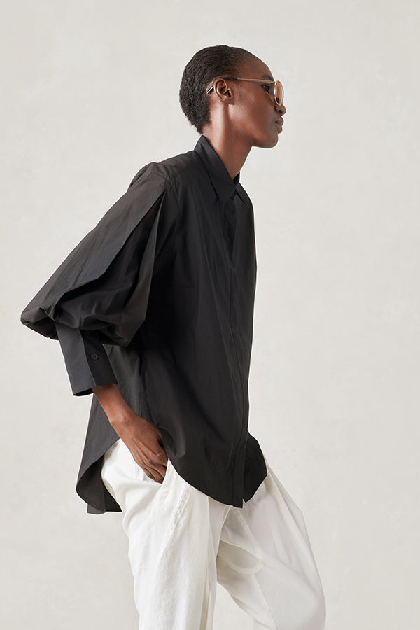 Poplin Oversized Sleeve Tunic Black XS S M L