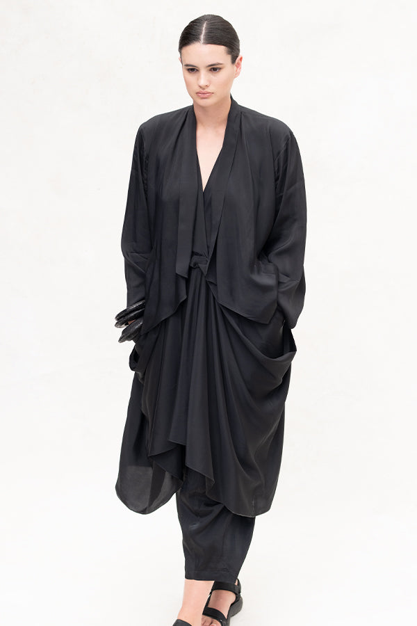 Parachute Silk High Neck Cross Over Jacket Black XS S M L