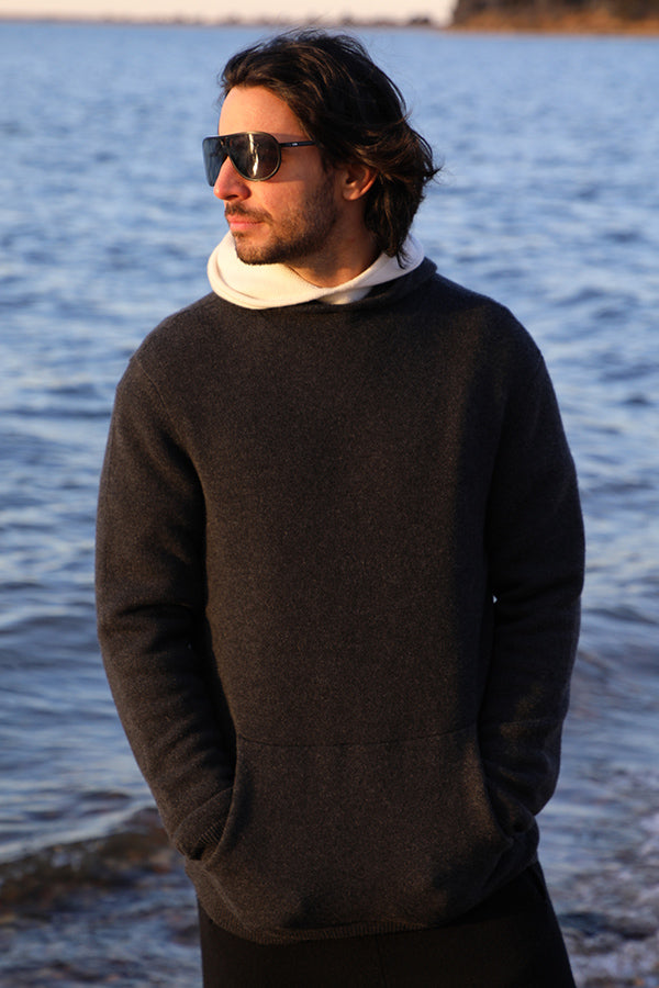 Mens Cashmere Hoodie Carbon S M L