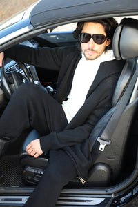 Mens Cashmere Hooded Cardigan Black S/M M/L XL